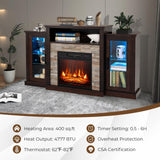 COSTWAY Electric Fireplace TV Stand for TVs Up to 65 Inches, 18-inch Fireplace Insert with APP & Remote Control, 16 Color Lights, Wooden Entertainment Center with Adjustable Shelves (Dark Brown) COSTWAY