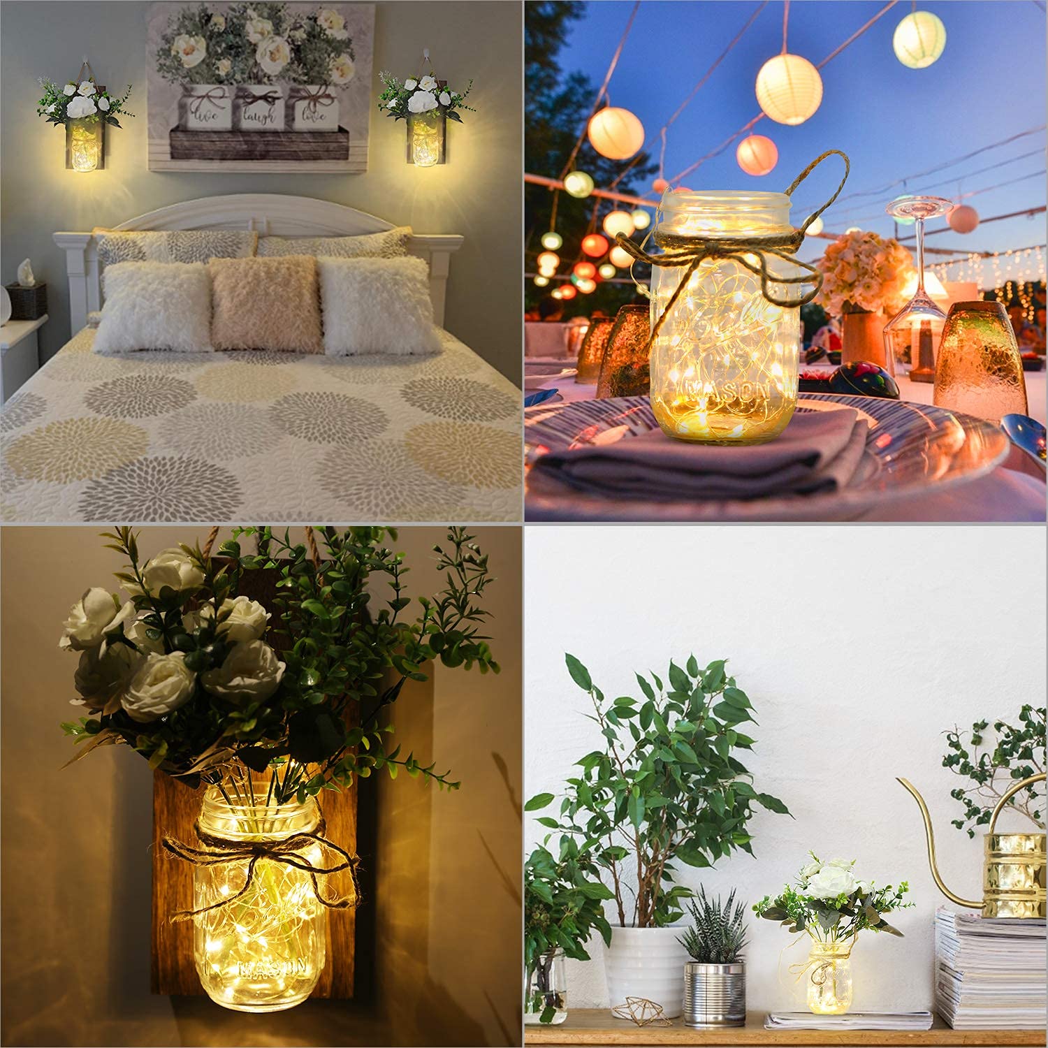 Anpro Mason Jars sconces with Lights,Decorative Mason Jar Wall Decor,Rustic Wall Sconces with 6-Hour Timer LED Fairy Lights and Flowers (2 Pack) Iron Hooks for Christmas,Halloween Decorations - WoodArtSupply