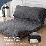 MAXYOYO Bean Bag Bed Folding Sofa Bed Floor Mattress for Adults, Extra Thick and Long Floor Sofa with Corded Washable Cover, Dark Grey, 30x95 Inch MAXYOYO