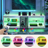 Bestier High Gloss TV Stand for 70 inch TV with Power Outlets, LED Entertainment Center for PS5, Gaming TV Consoles with Glass Shelves for Living Room, 63'' Inch, Bright White Bestier