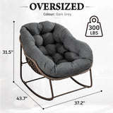 Outdoor Patio Rocking Chair, Oversized Papasan Chair with Cushion and Frame, Comfy Rattan Wicker Egg Chairs Indoor, Modern Lounge Rocker for Front Porch Living Room Bedroom (Dark Grey, Set of 1) SLEERWAY