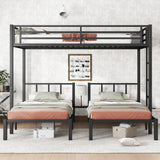 Bellemave Triple Bunk Bed for Kids, Detachable Queen Over Twin & Twin Metal Bunk Bed with Guardrails, Ladder & Storage, Converts to 3 Separate Beds, Easy to Assemble (3 Bunk Beds for Kids, Black) Bellemave
