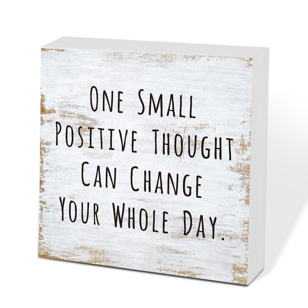 One Small Positive Thought Wooden Box Sign Decorative Funny Office Home Farmhouse Rusitc Wood Box Sign (5 X 5 Inch), Desk Shelf Tabletop Decor, Office Gift for Friend Coworker Employee(MQ-3-20) scodilo