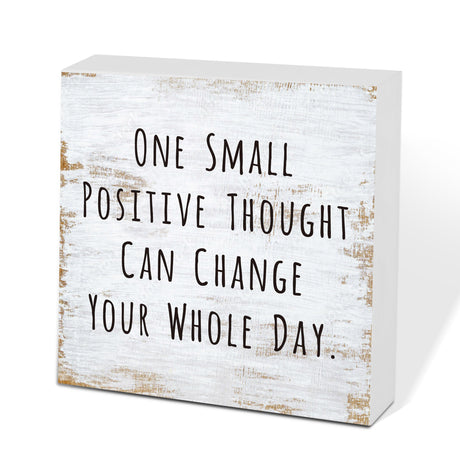 One Small Positive Thought Wooden Box Sign Decorative Funny Office Home Farmhouse Rusitc Wood Box Sign (5 X 5 Inch), Desk Shelf Tabletop Decor, Office Gift for Friend Coworker Employee(MQ-3-20) scodilo