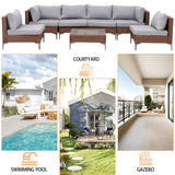 OPENAIRCOMFORT Outdoor Patio Furniture Sets, Patio Furniture Set 7 Pieces Conversation Sets, Outdoor Sectional Sofa, All-Weather PE Rattan Modular Sofa for Porch, Deck, Garden, Gray OPENAIRCOMFORT