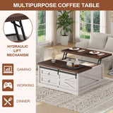 Itaar 39.4'' Lift Top Coffee Table with Storage, Farmhouse Coffee Tables for Living Room, Square Coffee Table with Large Hidden Compartment & 2 Drawers & Adjustable Shelves, White Itaar