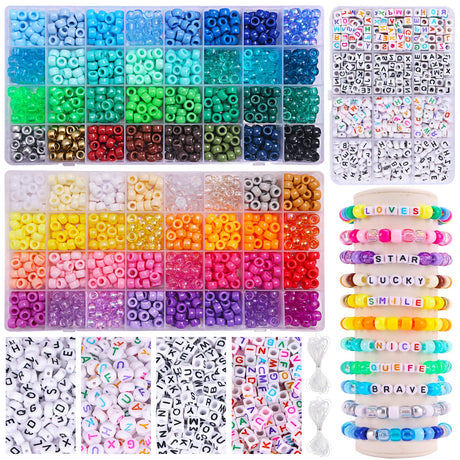 QUEFE 2350pcs, 64 Colors, Pony Beads for Bracelet Making Kit, Rainbow Kandi Beads Friendship Bracelet Kit, Letter Beads and Elastic Strings for Bracelet Necklace Making, Craft Gifts Set for Girls QUEFE
