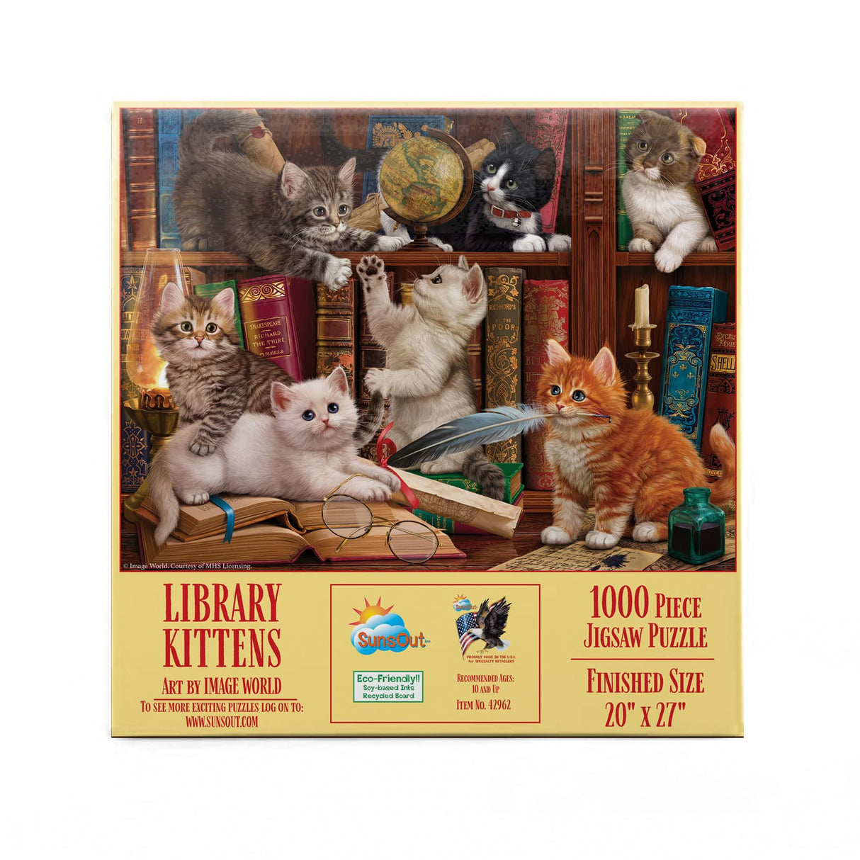 SUNSOUT INC - Library Kittens - 1000 pc Jigsaw Puzzle by Artist: Image World - Finished Size 20" x 27" - MPN# 42962 SunsOut