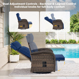Swivel Outdoor Recliner Chair Set of 2 - Reclining Patio Chair with Adjustable Backrest and Footrest, All-Weather Wicker Chaise Lounge Chair Outdoor for Pool Deck Brown (Upgraded 2.0) Belord