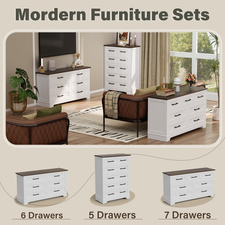 YESHOMY Tall Dresser for Bedroom,Farmhouse 5 Drawers Dresser, Chest of Drawer Chest, Multi-Tier Clothing Storage Cabinet, White and Brown YESHOMY