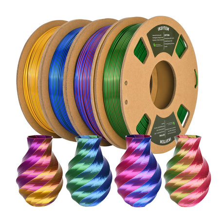 IKSYTEM 3D Printer Filament Bundle, Dual Color Filament, Silk PLA Filament 1.75mm Bundle, Silk Gold Purple, Silk Red Green, Silk Blue Green, Silk Red Blue, 3D Printing Filament, 250gX 4 PLA Spools IKSYTEM