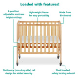 Dream On Me 3-in-1 Folding Portable Crib, Natural, Large Dream On Me