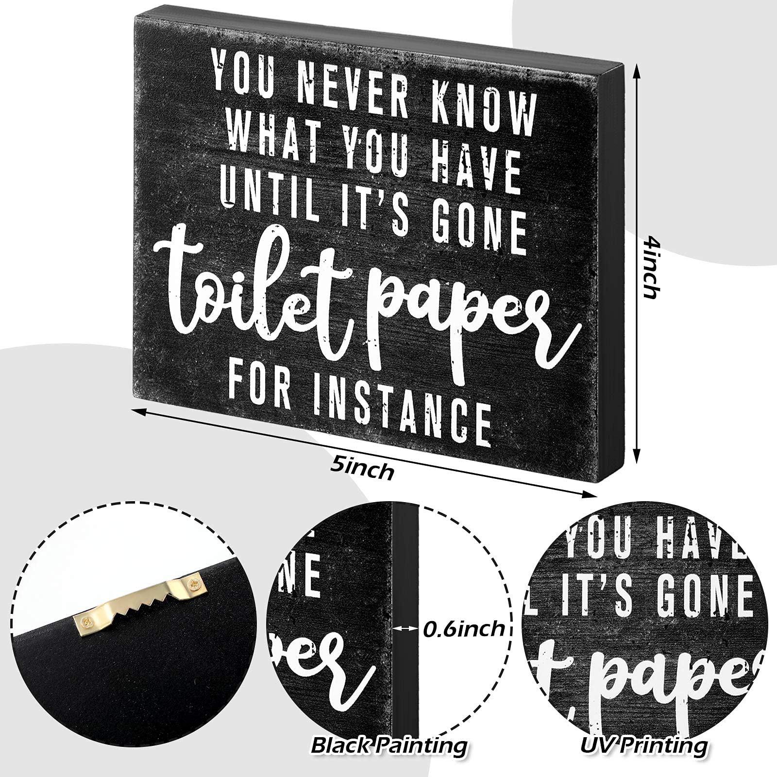 2 Pieces Funny Farmhouse Bathroom Decor You Never Know What You Have Until It's Gone Toilet Paper Sign Please Seat Yourself Sign Humor Toilet Box Plaque for Toilet Decoration, 4 x 5 Inch (Bla - WoodArtSupply