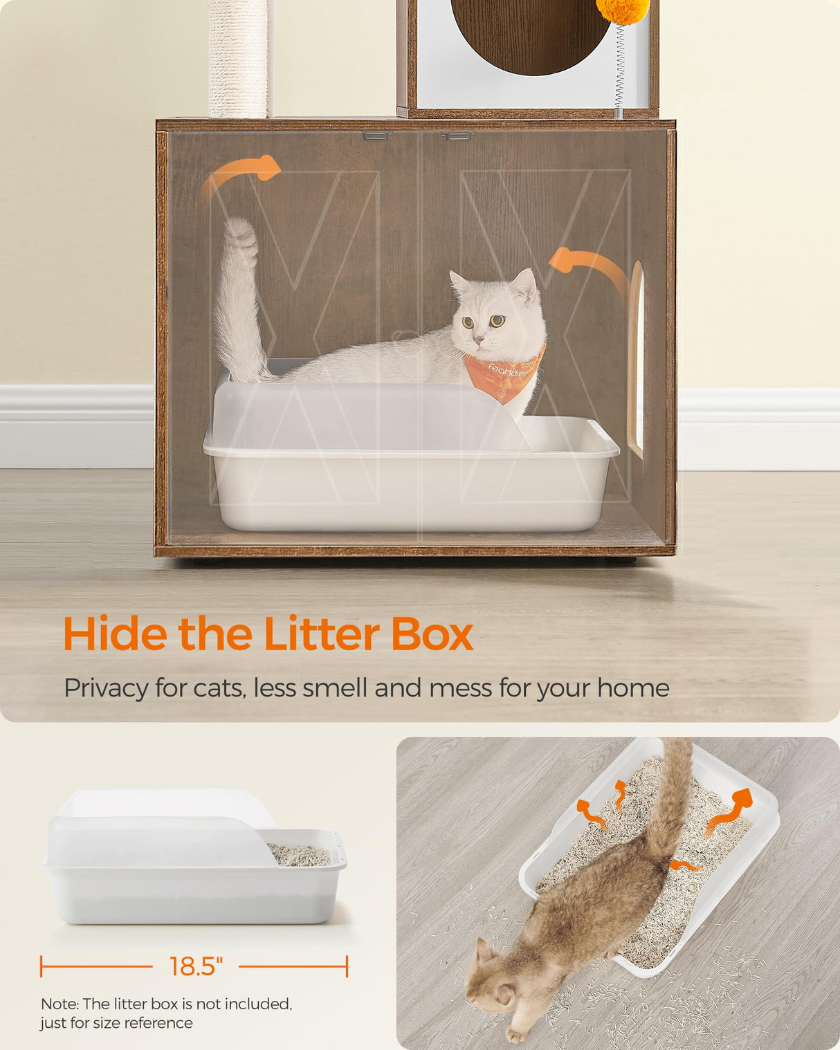 Feandrea Cat Tree with Litter Box Enclosure, 2-in-1 Modern Cat Tower, 72.8-Inch Tall Cat Condo with Scratching Posts, Perch, Caves, Basket, Washable Cushions, Rustic Brown UPCT116X01 Feandrea