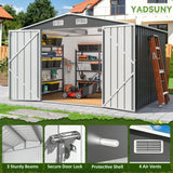 YADSUNY 10x8 FT Outdoor Storage Shed, Metal Garden Tool Shed with Updated Frame Structure and Lockable Doors, Ideal for Backyard Garden Patio Lawn, Grey YADSUNY