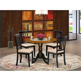 East West Furniture DLAN5-BCH-C 5 Piece Dining Table Set for 4 Includes a Round Kitchen Table with Dropleaf and 4 Linen Fabric Kitchen Dining Chairs, 42x42 Inch, Black & Cherry East West Furniture
