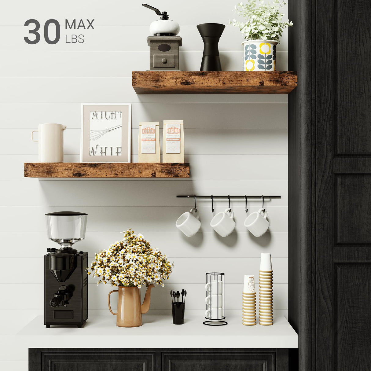 Bathroom Long Floating Shelves for Wall,Extra Deeper & Thicker Wall Mounted Storage Shelf for Living Room, Kitchen, Farmhouse,Wall Shelves with Invisible Brackets,Set of 2, Rustic Brown Vivelove