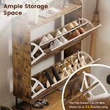 Dowinx Shoe Cabinet Storage with 2 Flip Drawers, Freestanding Shoe Organier Cabinet with Metal Legs, Farmhouse Narrow Shoe Stroage Cabinet Hidden for Entryway Hallway, Rustic Brown Dowinx