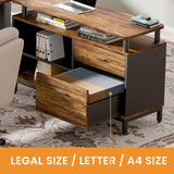 Vagaconl 63" Executive Office Desk Drawer Cabinet,L Shaped Desk with Shelves,Split Computer Desk and lateral Hanging File Cabinet,Home Office Furniture for Home Office, Rustic Brown & Black Vagaconl