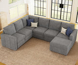 Belffin Modular Sectional Sleeper Sofa with Pull Out Couch, U Shaped Sleeper Pull Out Bed, Convertible Sectional Couches for Living Room, Light Grey Belffin