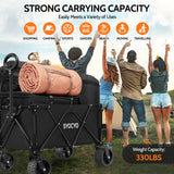 Collapsible Foldable Wagon Cart, Heavy Duty Folding Wagon with 330lbs Weight Capacity, Beach Wagon with All-Terrain Wheels Utility Garden Cart for Camping, Sports, Beach and Shopping, Black SYOCYO