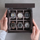 TAWBURY 6 Slot Wood Watch Box - Unisex Wooden Watch Box Crafted from Exquisite Kassod Wood | Compact Design, Fully Lined Interior, Soft-Close Metal Hinges, Push-Latch Locking System TAWBURY