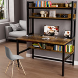 Aquzee Rustic Brown Computer Desk with Hutch & Bookshelf for Home Office – Space-Saving Industrial Design Aquzee