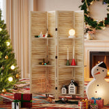 Partition Room Dividers, 67 * 51inch Folding Wood Privacy Screen with Three Display Shelves Suitable for Home Office, Study, Art Display - 4 Panel(Natural) Svimi