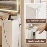 44" Vanity Desk with Large Mirror and Lights, Modern Glass Top Makeup Vanity Set with Power Outlet, 3 Drawers and 2 Cabinet, 3 Lighting Color Adjustable Dressing Table for Bedroom,Pure White INNOD