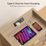 SICOTAS Rattan Nightstands Set of 2 Bedside Table - Bedroom Night Stand with Type-C Charging Station, 2 Drawers Storage - Boho Night Stands End Table for Bedroom Office - Light Oak SICOTAS