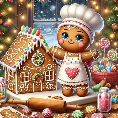 Christmas Gingerbread House Diamond Painting Kits for Adults, 5D Diamond Art Kits for Adults Beginners, DIY Full Round Drill Diamond Dot Painting Gem Art Kits for Adult, Home Wall Decor 13.8x13.8 Inch