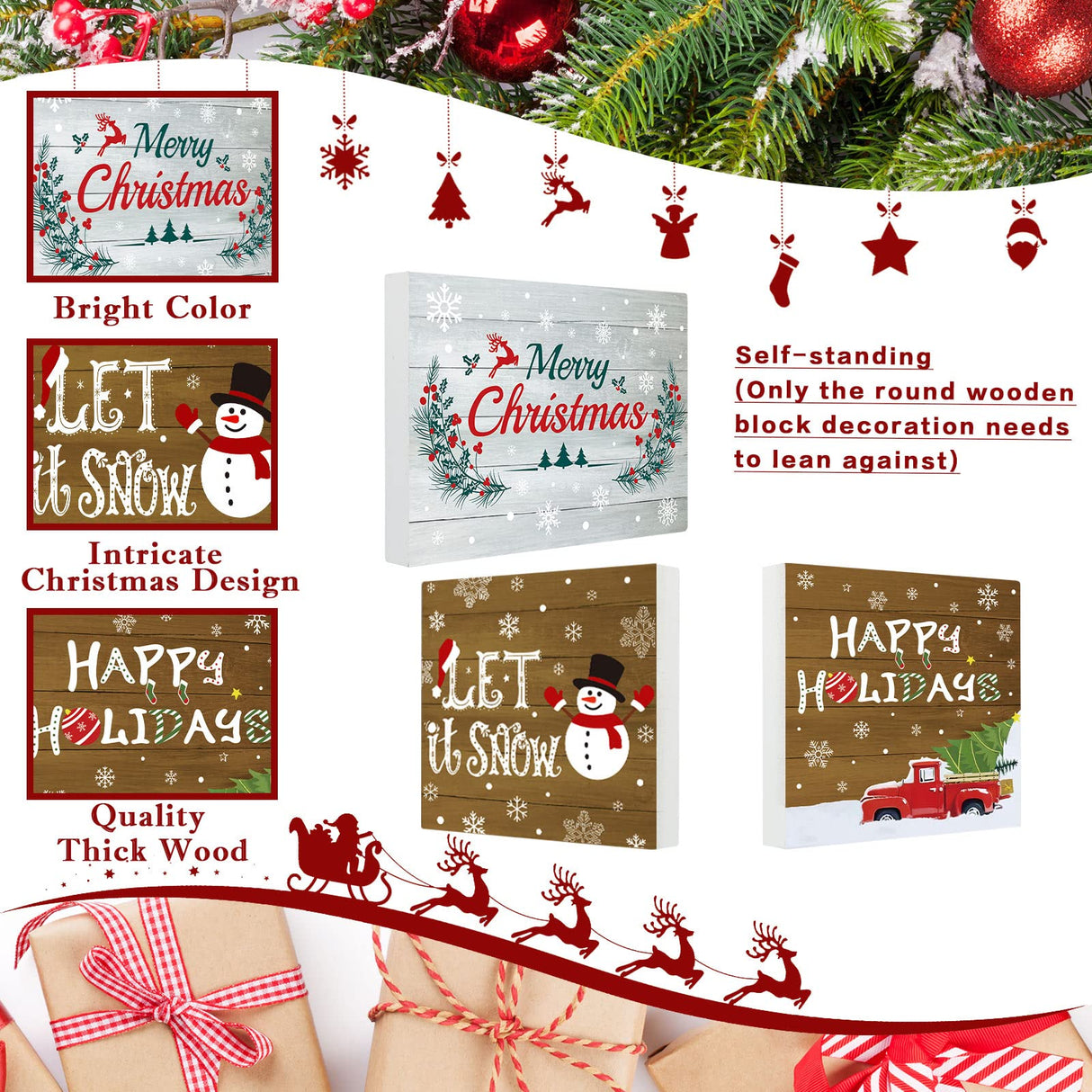 3 Pieces Christmas Tiered Tray Wood Signs Farmhouse Tray Decor Wooden Table Sign Christmas Inspired for Xmas Party Home Crafts Decorations DIY Decor Rustic Mini Wood Kitchen Signs Jetec