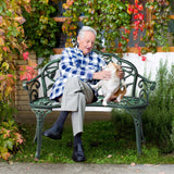 Outvita Outdoor Bench, 38" Cast Aluminum Garden Bench Anti-Rust Weather Resistant Patio Bench Rose Pattern Bench for Front Porch, Backyard, Lawn Outvita