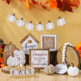 Reallnaive 18 Pcs Fall Thanksgiving Tiered Tray Decor Set Pumpkin Wood Sign Hello Fall Rustic Farmhouse Tray Decoration Tabletop Sign for Autumn Home Kitchen Festival (Neutral) Reallnaive