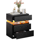 IRONCK Night Stand, LED Nightstand with 3 Drawers, Modern Bedside Table with Storage, End Table for Bedroom, Black IRONCK
