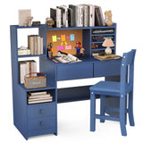 RUPOLX Blue Kids Desk and Chair Set for 5-12 Year Old, Childrens Computer Desk with 4 Drawers, Kids Study Table with Storage Shelf-4Og-40 RUPOLX