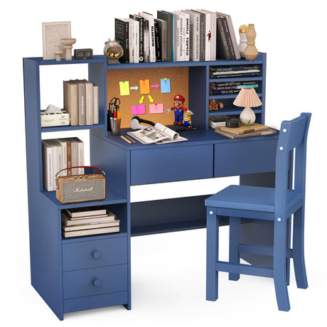 RUPOLX Blue Kids Desk and Chair Set for 5-12 Year Old, Childrens Computer Desk with 4 Drawers, Kids Study Table with Storage Shelf-4Og-40 RUPOLX
