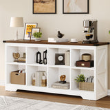 YITAHOME 8 Cube Storage Organizer Bookshelf, Horizontal Bookshelf Farmhouse Cubby Bookcase for Living Room, Bedroom, Home Office, White YITAHOME