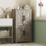 HOMCOM Farmhouse Bathroom Storage Cabinet with 4 Barn Doors, Bathroom Floor Cabinet with 2 Adjustable Shelf, Freestanding Storage Cupboard, Light Gray HOMCOM