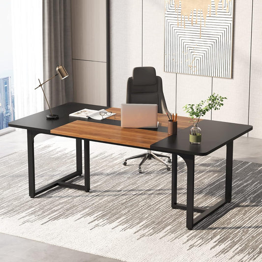 Tribesigns 70.86'' Executive Desk, Large Office Computer Desk with Strong Metal Frame, Wooden Workstation Business Furniture, 8 People Rectangle Conference Table for Home Office,XK00251