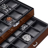 BEWISHOME Watch Box, 20 Slots Watch Case for Men - Luxury Watch Organizer with Glass Top,Smooth Faux Leather Interior, Brown SSH04Y BEWISHOME