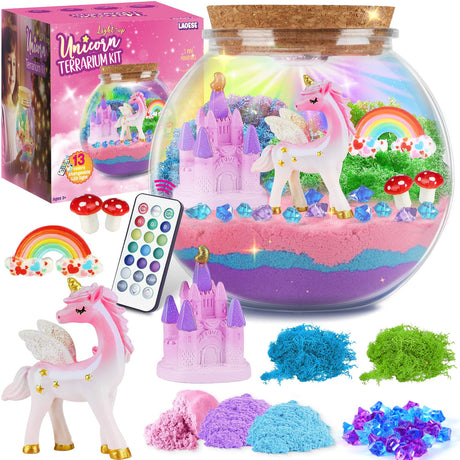 LAOESE Unicorn Gifts for Girls - Unicorns Terrarium Kit for Kids - Birthday Gift for Girl Ages 4 5 6 7 8-12 Year Old - DIY Unicorns Toys Arts and Crafts Kit for Kid LAOESE