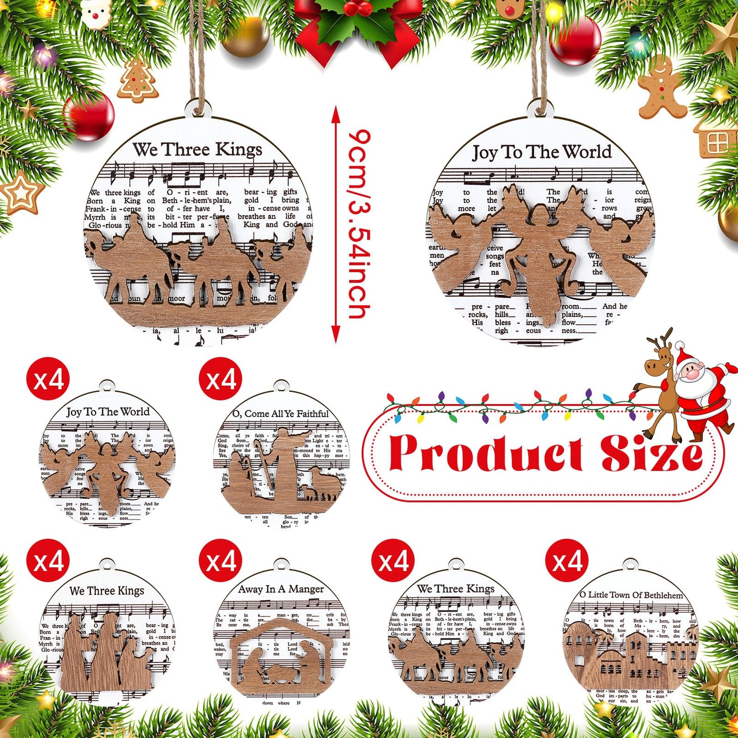 Shellwei 24 Pcs Christmas Nativity Story Wooden Ornaments Set Bulk Christian Music Sheet Nativity Ornament Nativity Scene Hanging Ornaments Xmas Tree Ornaments Religious Gift for Family(Delicate)