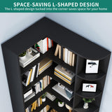 YITAHOME Corner Bookshelf and Bookcase with LED Light, Black Bookshelf 6 Tier Corner Shelf L-Shaped Bookcase Storage Display Shelf for Home Office, Living Room, Bedroom, Black YITAHOME
