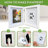 Green Pollywog | Paw Print Pet Keepsake Hinge Photo Frame + Ink Pad Kit | Dog Paw Print Kit | Extra-Large Ink Pad Included | 4 x 6 Picture Openings Green Pollywog