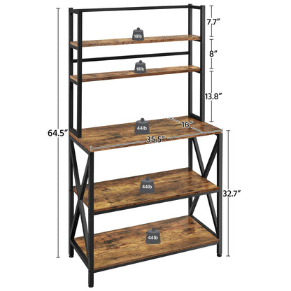 Yaheetech 35.5" Rustic Brown 5-Tier Kitchen Baker's Rack with Storage and Utility Shelf - WoodArtSupply