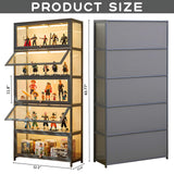 HAOWANJP Curio Display Cabinet 5-Tier Storage Shelves with Acrylic Door, Collectibles Toy Organizers Rack & Display Shelf, Kids Bookshelf and Bookcase for Playroom, Bedroom (Black-Flip) HAOWANJP