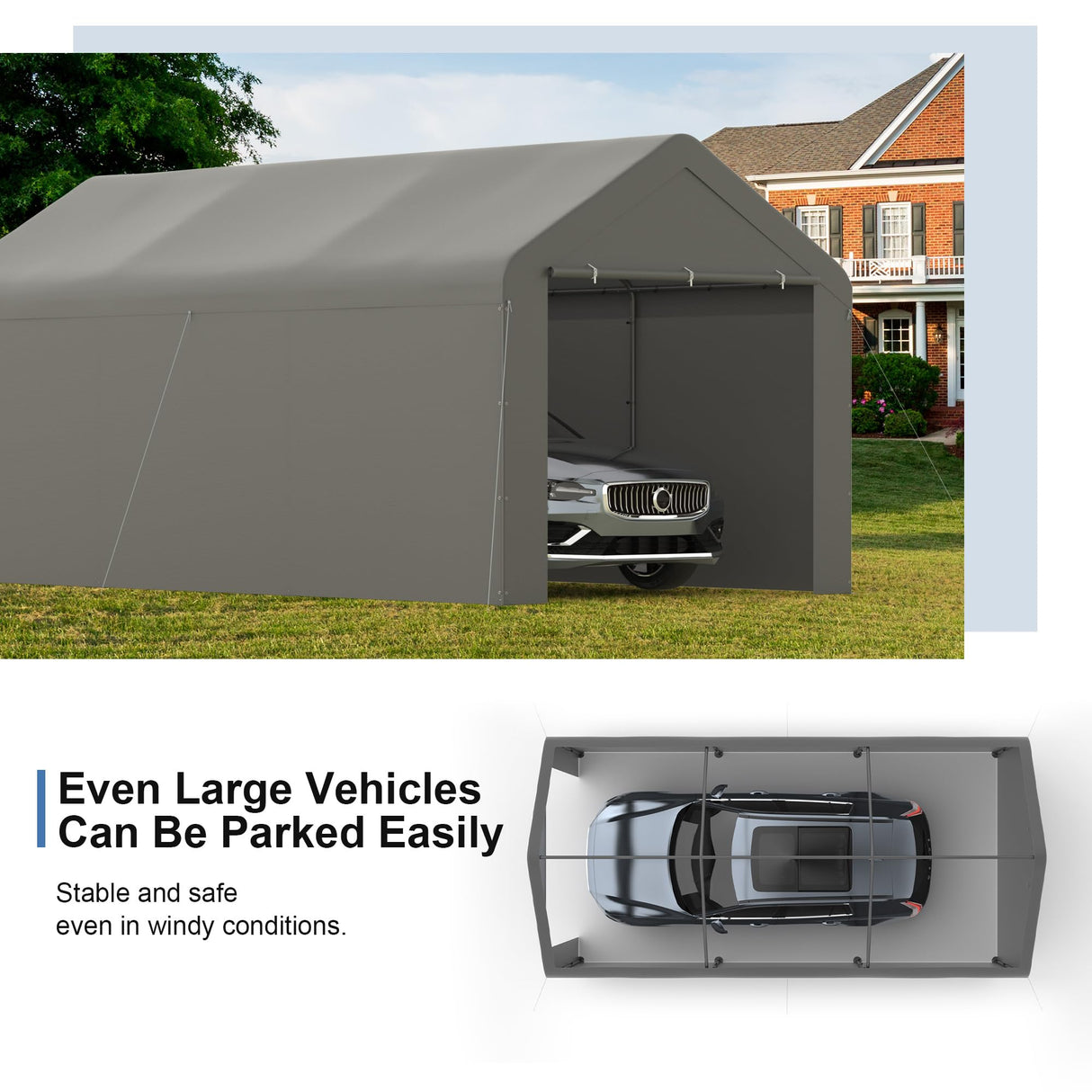 GOJOOASIS Carport 10x20 Car Ports Heavy Duty Carports Portable Garage Car Canopy Tent Outdoor Car Shelter (Grey) GOJOOASIS