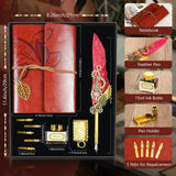 Feather Quill Pen and Ink Set,Antique Calligraphy Set with Leather Journal Notebook,Feather Pen,5 Gold Nibs,Pen Holder,Ink,Calligraphy Kits for Beginners Christmas Gift GrnVibe