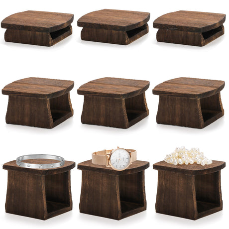 Nicunom 9 Pack Jewelry Display Risers, 3 Sizes Wooden Display Riser Stands Wood Figurine Display Risers Square Risers for Display Jewelry, Watches, Cosmetics, and Accessories, Brown Nicunom